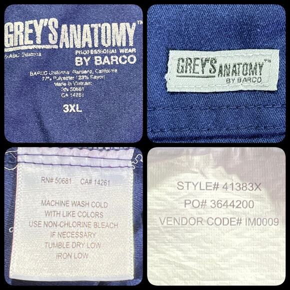 Grey's Anatomy by Barco Professional Wear Scrub Top 3 Pocket Plus Size 3XL Blue - Picture 7 of 12